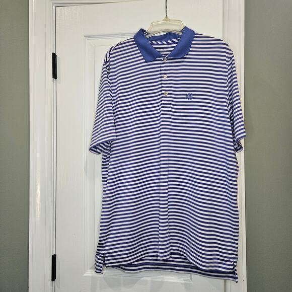 Vineyard Vines Men's Large Short Sleeve White, Blue & Pink Striped Polo Shirt - Picture 1 of 5